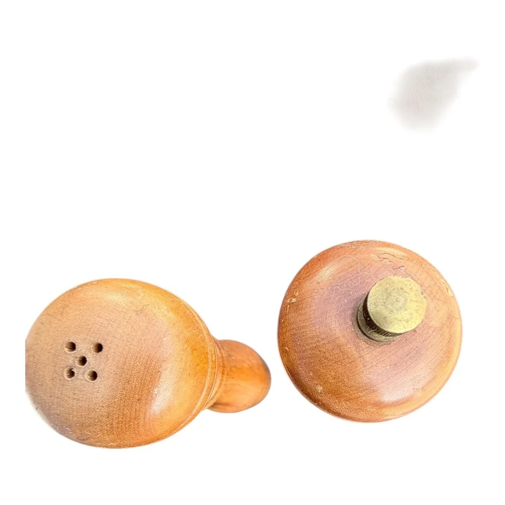 Vintage Wood Salt Shaker and Pepper Mill Set Brown Hand Turned Japan Kitchenware